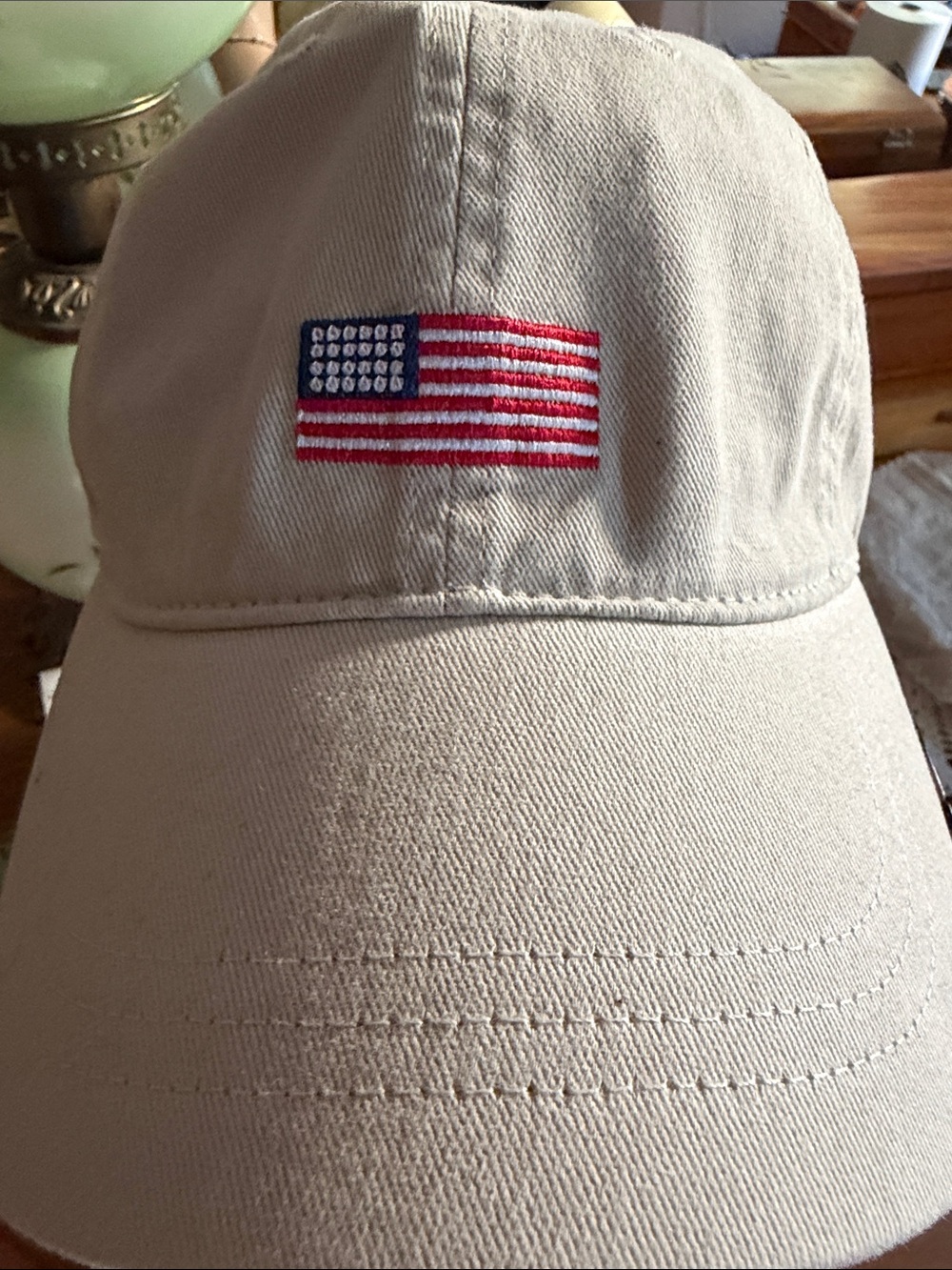 Crewcuts Beige Baseball Cap with Embroidered American Flag